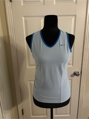 Nike Women's Light Blue Performance Tank with Blue Trim